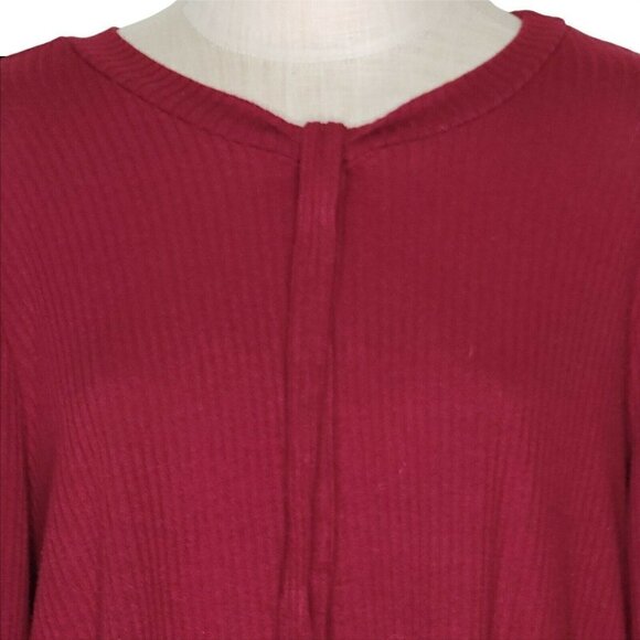 ModCloth Sweater Size 2X Ribbed Knit Tie Front Burgundy 3/4 Sleeve Stretch - Picture 3 of 8